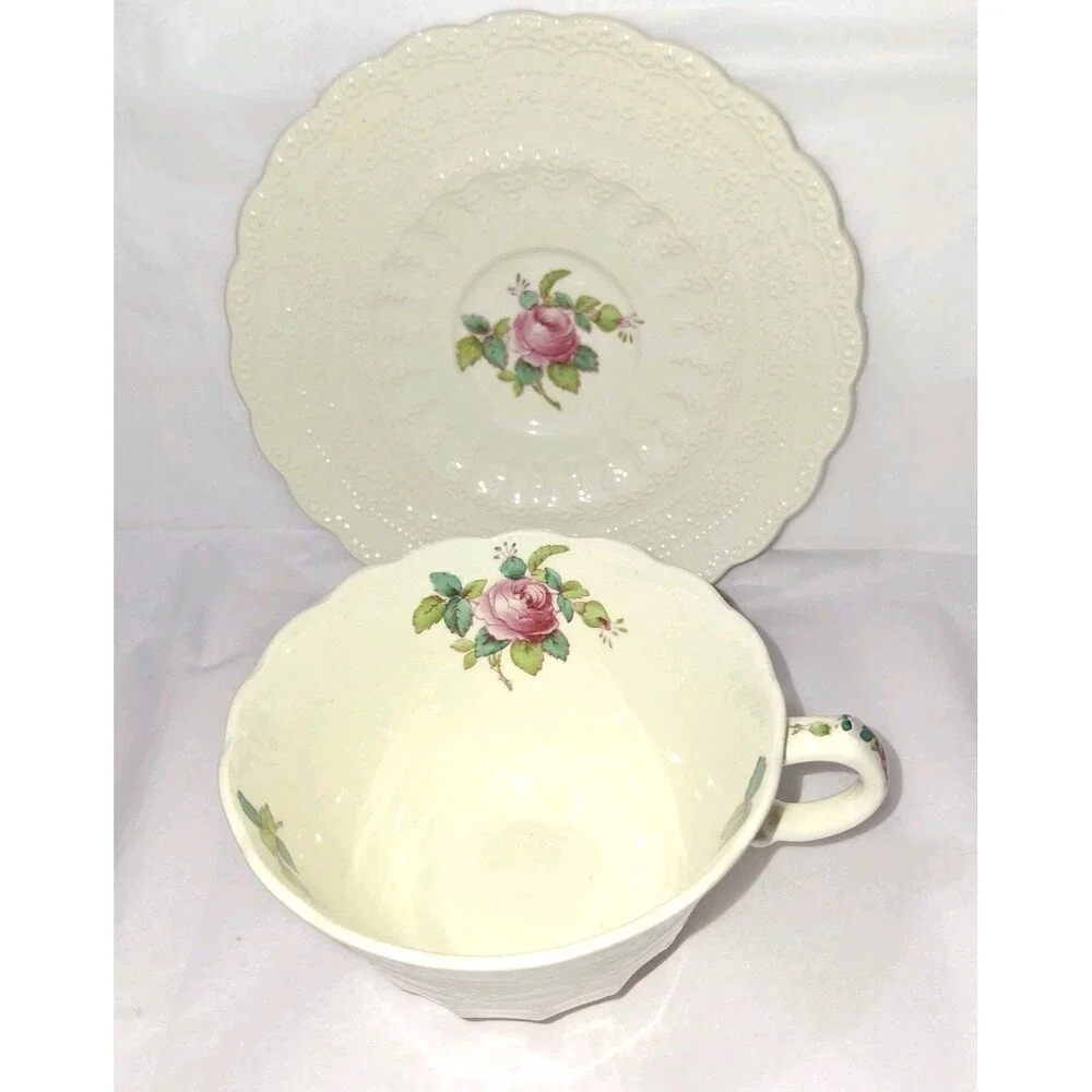 VTG Spode Copeland Billingsley Flat Teacup And Saucer Billingsley Rose Pink *